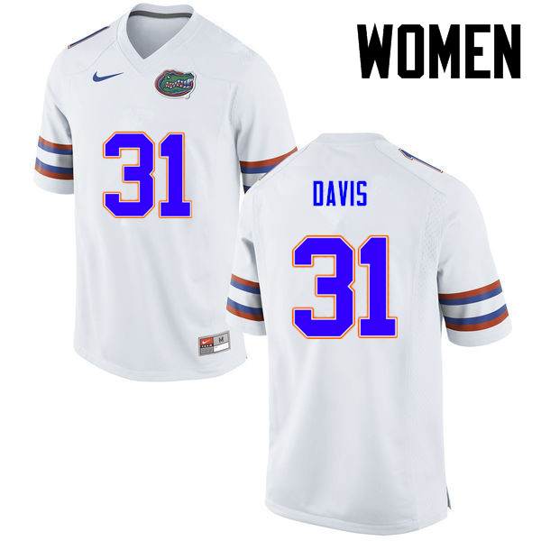 Women Florida Gators #31 Shawn Davis College Football Jerseys-White - Click Image to Close